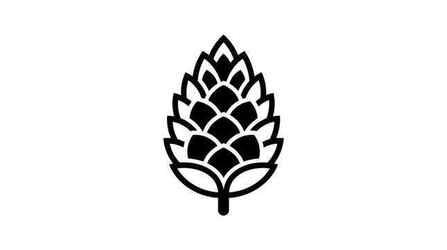 Minimalist black hop cone icon on white background