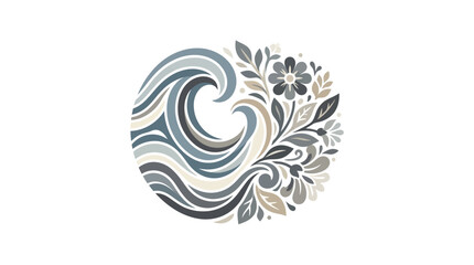 Stylized ocean wave and floral circular motif © arif minarto