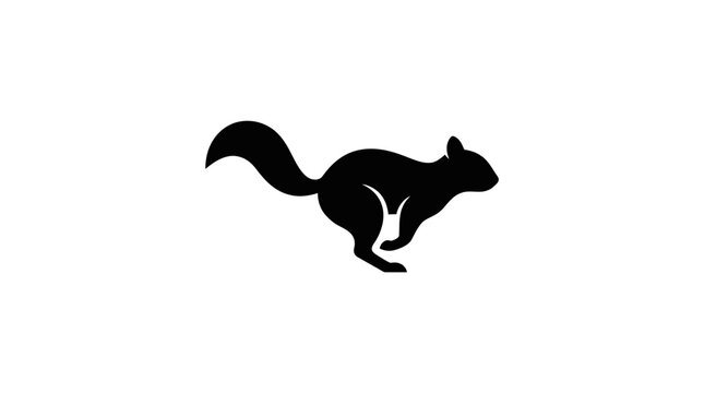 Black and white silhouette of a squirrel running in profile