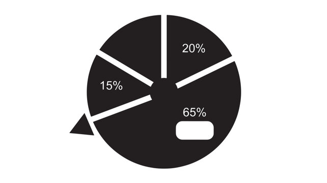 Pie chart graphic visualizes percentage distribution with a dynamic pointer indicating total data segments.