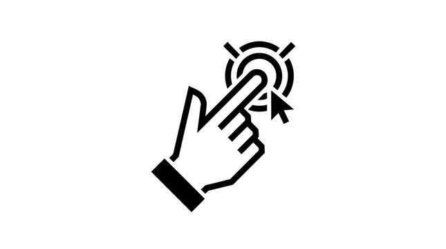 Flat design hand cursor clicking on a touch screen target