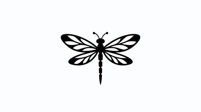 Black and white dragonfly silhouette illustration with detailed wing veins