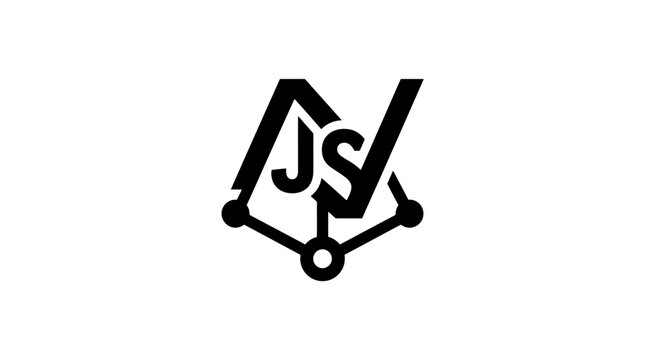 Java script logo with network connection nodes abstract symbol