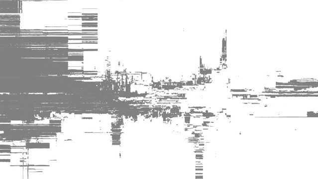 Glitch distorted digital error pix-elated screen display with horizontal lines and static noise