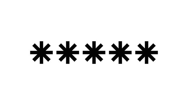 Five black asterisk symbols in a horizontal row on white background