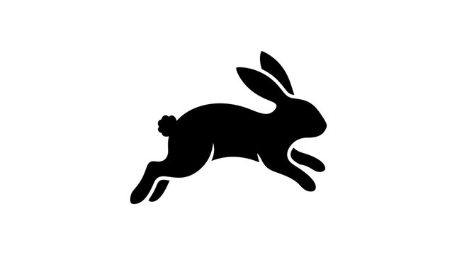 Black silhouette of a running hare or rabbit jumping on white background