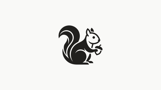 Minimalist black and white squirrel logo with nut