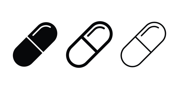 Three different styles of capsule icons isolated on white background