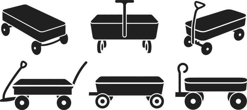 wagon icons pull wagon silhouettes children toy symbols