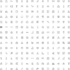 Fototapeta premium Diverse collection of outline icons illustrating a wide range of objects, actions, and conceptual themes, suitable for web, mobile, and graphic design projects