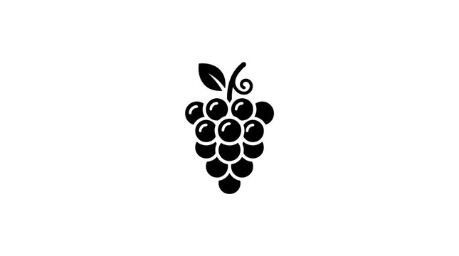 Black silhouette icon of a grape cluster with leaf and tendril