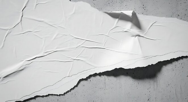 Torn paper poster on concrete wall textured urban background for design