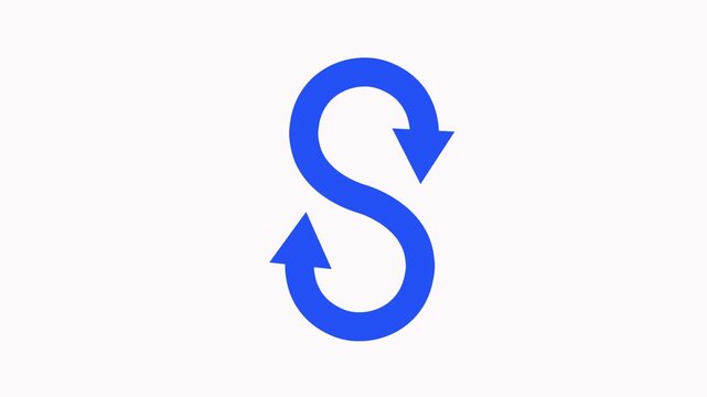 Blue s-shaped rotating arrow loop, dynamic loading animation for UI rotation progress cycle 4k video.
