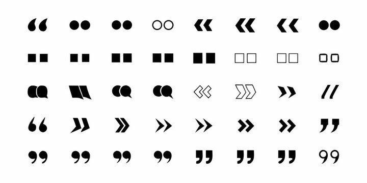 Quotation mark and bracket glyphs black and white vector illustration