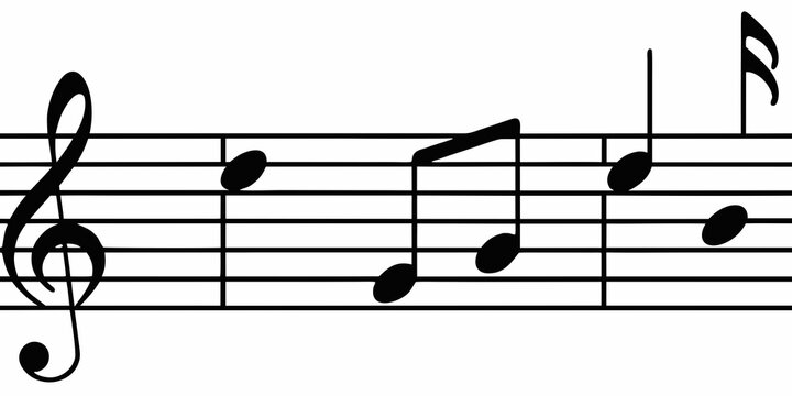 Musical Staff With Notes Black Vector Illustration On White Background