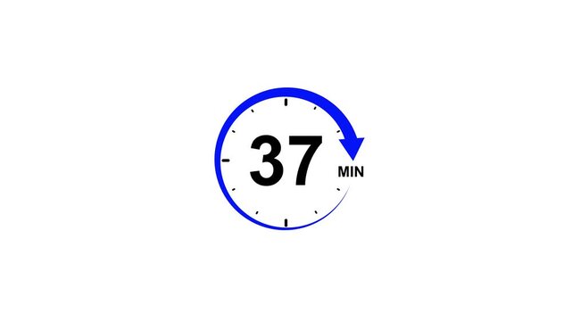 Blue circle icon with number 37 and minute symbol on white background Thirty-seven minutes