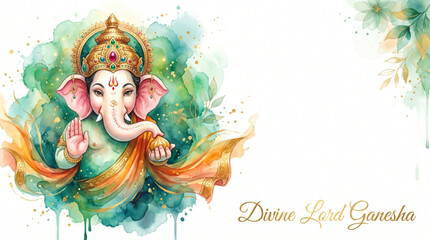 Obraz premium Elegant Watercolor Lord Ganesha Artwork for Spiritual Greeting and Ganesh Chaturthi Celebration