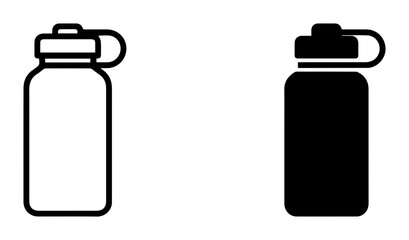 Two Water Bottle Icons: Simple Outline and Solid Black Vector Graphics for Hydration and Lifestyle Themes © Roshidart