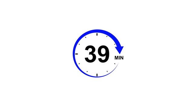 Blue circle icon with number 39 and minute symbol on white background Thirty-nine minutes