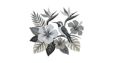 Hummingbird with hibiscus and bird of paradise flowers. © rafa