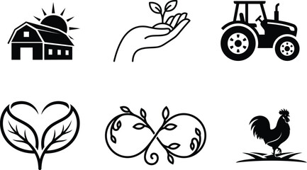 black and white farm icons on white background © Saidurra12