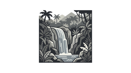 Tropical jungle landscape with a powerful cascading waterfall. © rafa