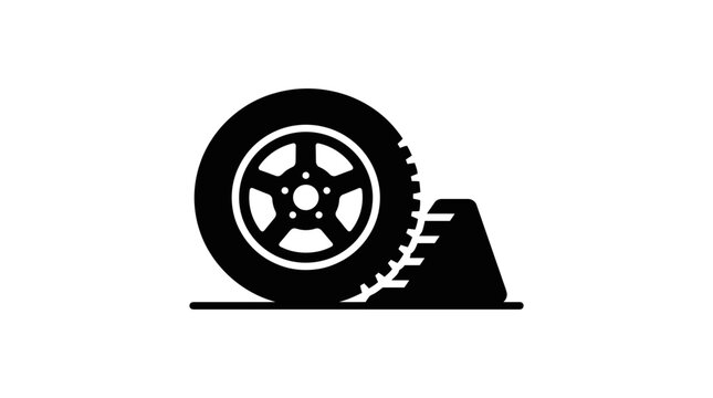 Car Tire Secured with Wheel Chock Block - Safety Icon