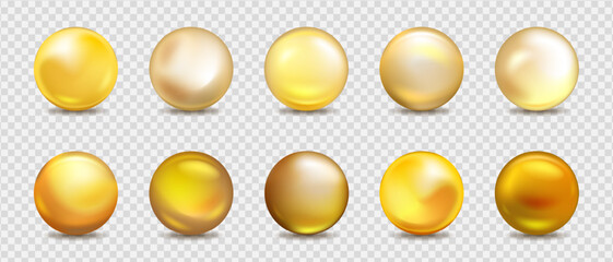 Obraz premium Metallic gold sphere with reflective surface. Glossy golden ball isolated on white background. 3D rendered chrome orb with realistic shine and shadow effects...
