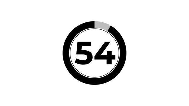 Digital circle countdown timer animation from 59 to 0 seconds on white background, 59 second countdown timer concept.