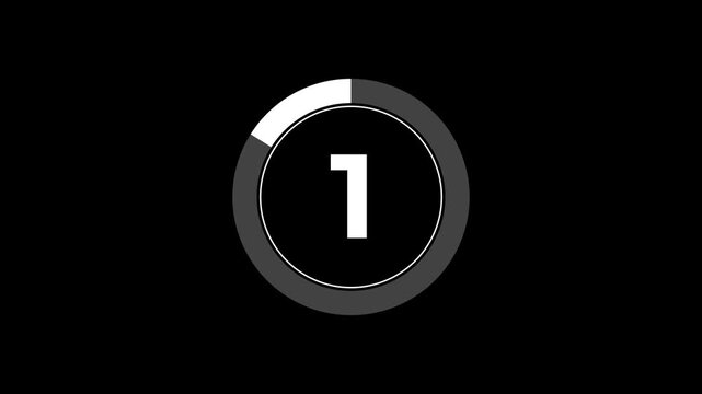 Six second countdown animation from 6 seconds to 0 seconds on a transparent background, 6 second countdown timer with alpha channel,
