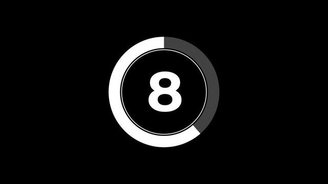 Thirteen second countdown animation from 13 seconds to 0 seconds on a transparent background, 13 second countdown timer with alpha channel,