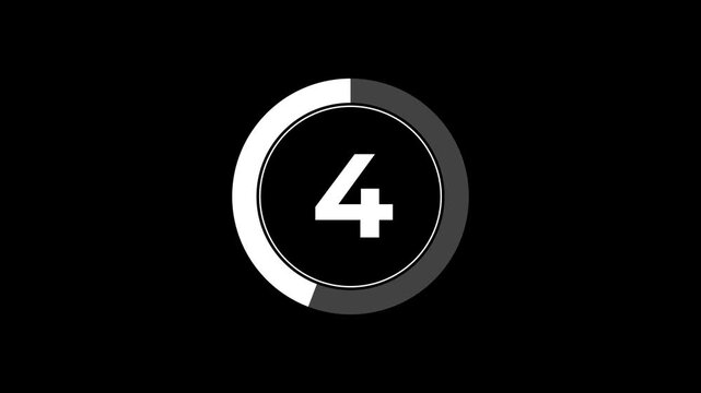 Nine second countdown animation from 9 seconds to 0 seconds on a transparent background, 9 second countdown timer with alpha channel,