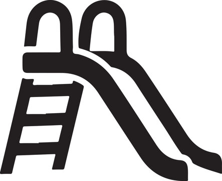 Black and white of a playground slide with a ladder and curved chute, isolated on a white background