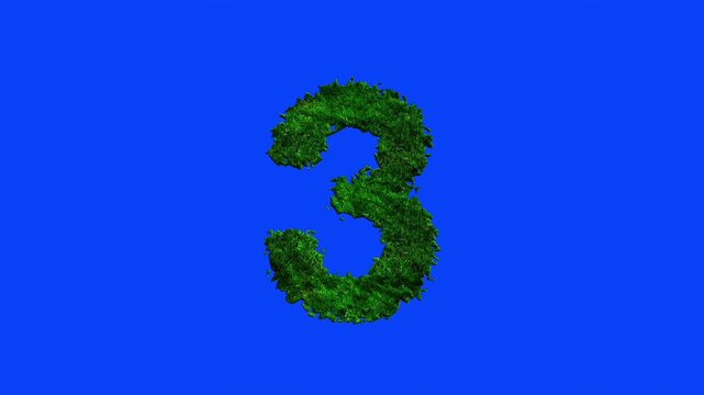 Number animation with grass texture on blue screen.