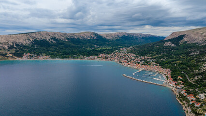 Fototapeta premium Aerial View of Baška on Krk Island, Croatia
