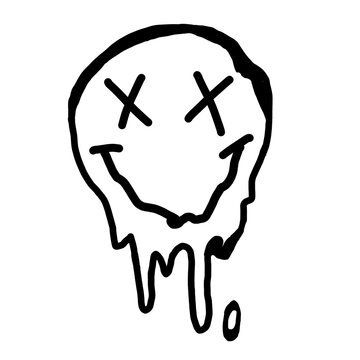 Hand Drawn Melting Smiley Face Illustration with X Eyes