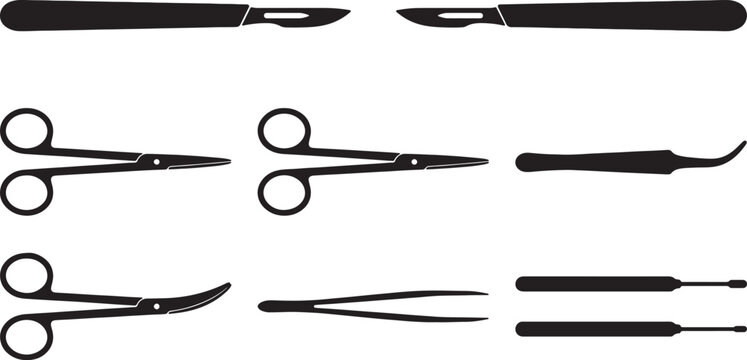 Also transparent background, black and white, line of scissors, needles, and thread, in open, closed, and threaded positions