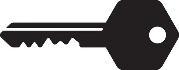 Minimalist also transparent background, black key outline, with toothed edge, and single circular, hole, flat © MeJaMa