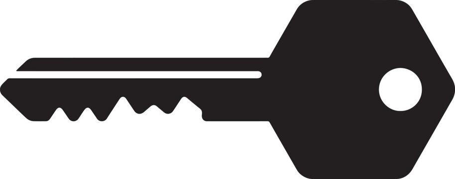 Minimalist also transparent background, black key outline, with toothed edge, and single circular, hole, flat