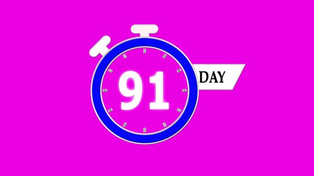 Only 91 days left, countdown animation video for events; stopwatch timer showing 0 to 91 days, clean motion graphic clip for promotions and sales.