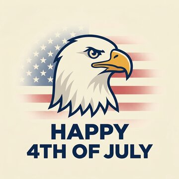 American bald eagle head with usa flag on 4th of july celebration background
