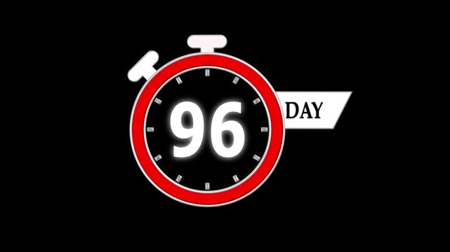 Only 96 days left, countdown animation video for events; stopwatch timer showing 0 to 96 days, clean motion graphic clip for promotions and sales.