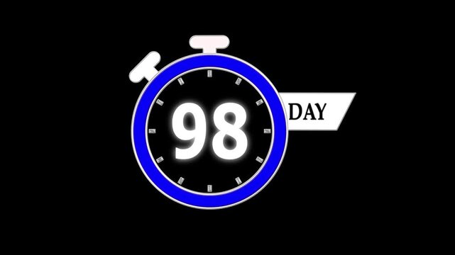 Only 98 days left, countdown animation video for events; stopwatch timer showing 0 to 98 days, clean motion graphic clip for promotions and sales.