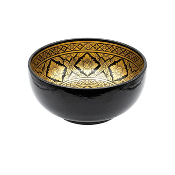 Ornate Northern Thai style lacquerware container with intricate gold patterns