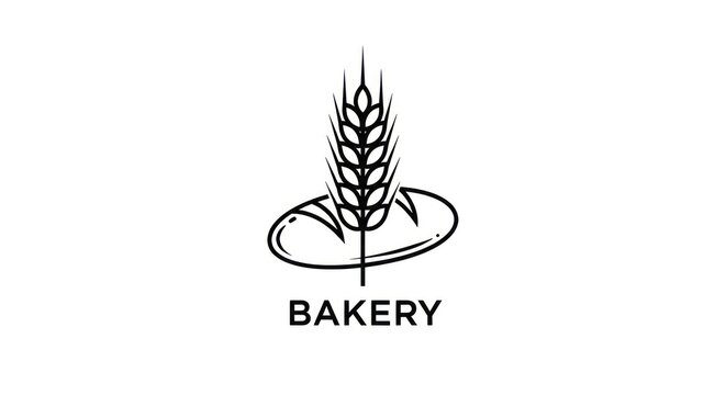 Minimalist bakery logo with wheat and bread loaf