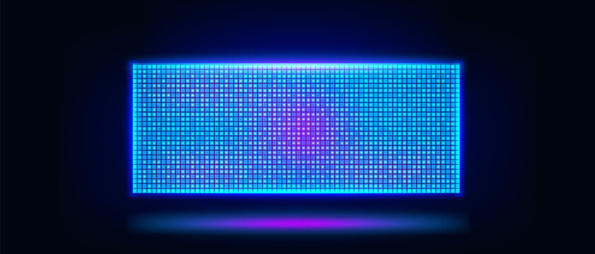 Blue LED screen with glowing pixels creates an abstract digital background perfect for modern tech presentations and futuristic display designs with dotted pattern effects.