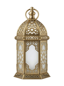 Traditional ornate golden ramadan fanous lantern with glowing light