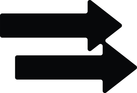 Two black arrows pointing to the right side  direction symbols