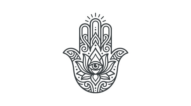Intricate Hamsa hand symbol with central eye detail.