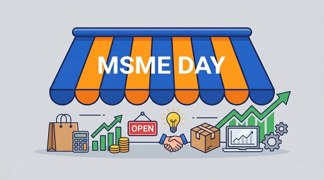 Msme day celebration with various business icons and graphics